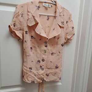 Vintage 90's Chic Peach Floral Button-Down Blouse